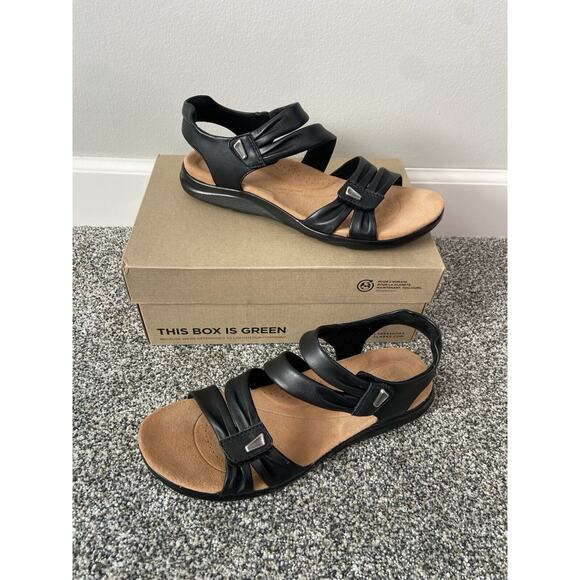 Women’s Clark’s Kitly Ave Flat Strappy Sandal Black Leather Size 11M Boho - Picture 3 of 7